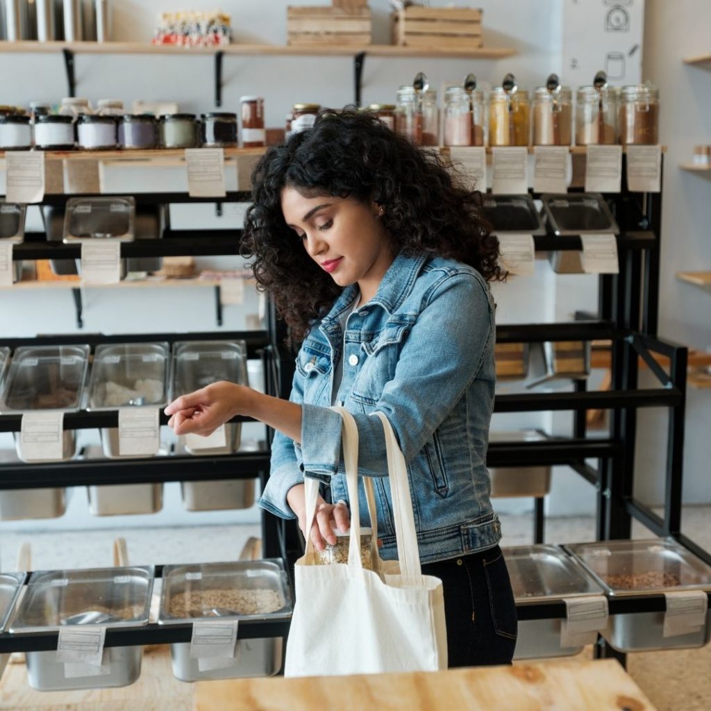 Woman shopping in a zero waste store