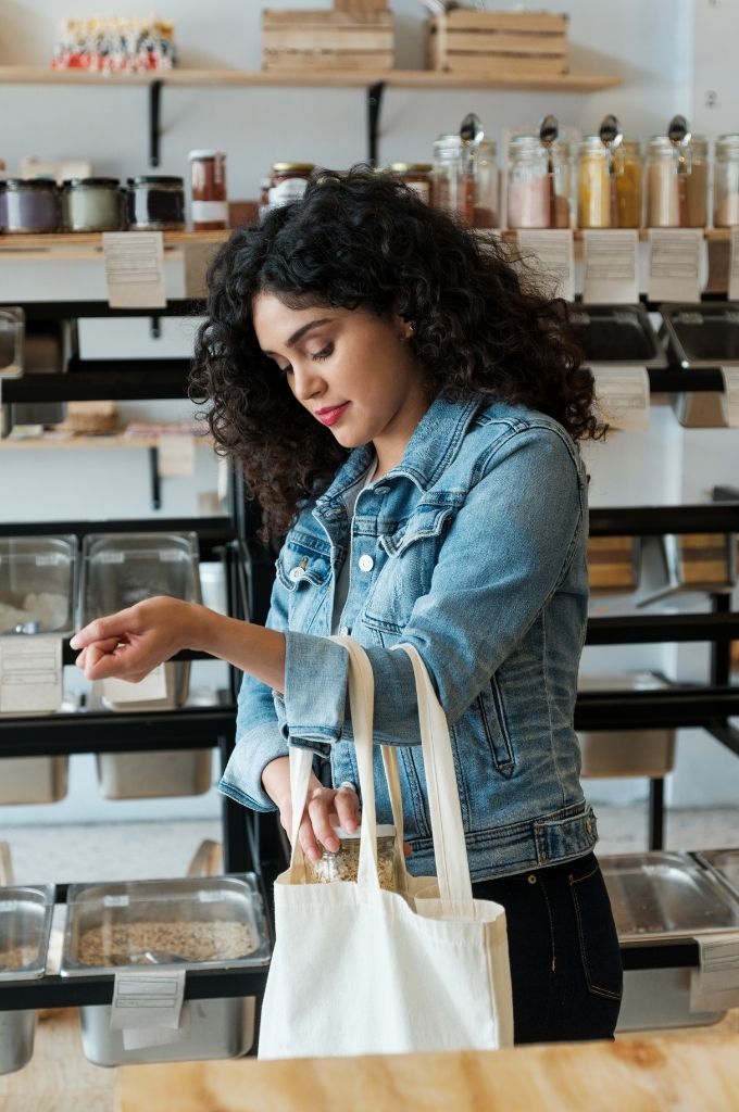 Woman shopping in a zero waste store