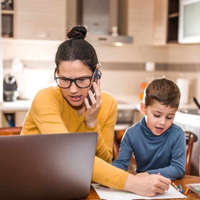 mom working with child