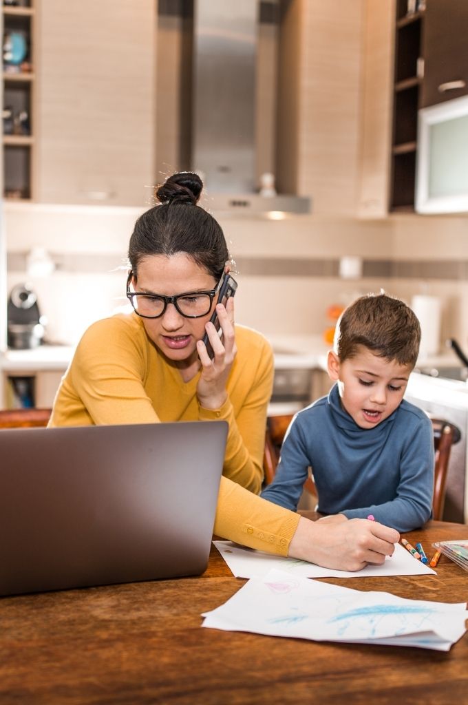 mom working with child
